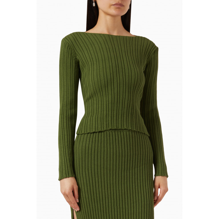 ALOHAS - Honest Open-back Ribbed Top in Cotton-knit Green