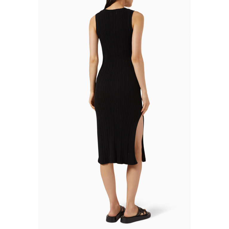 ALOHAS - Breezy Ribbed Midi Dress in Stretch Cotton-knit Black