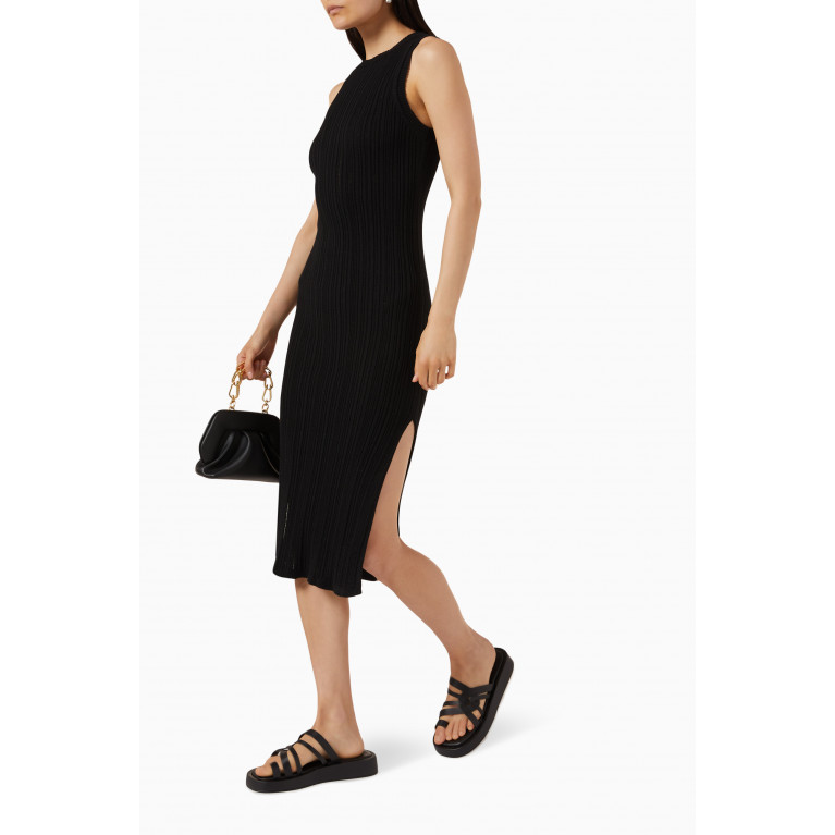 ALOHAS - Breezy Ribbed Midi Dress in Stretch Cotton-knit Black