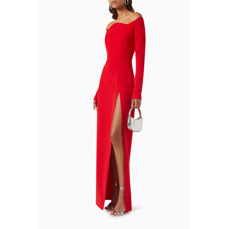 Monot - Off-shoulder Maxi Dress in Crepe Red