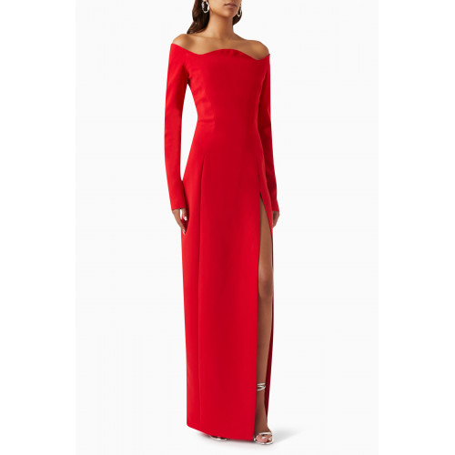 Monot - Off-shoulder Maxi Dress in Crepe Red