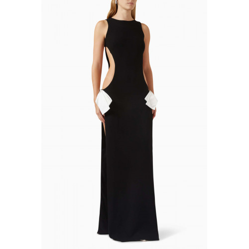 Monot - Side Cutout Maxi Dress in Crepe Black