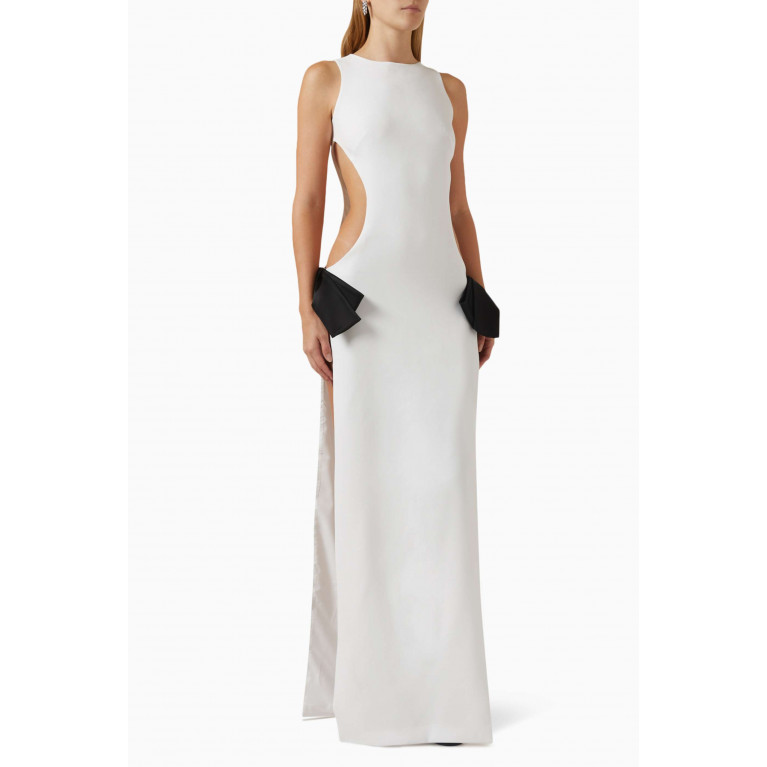 Monot - Side Cutout Maxi Dress in Crepe White