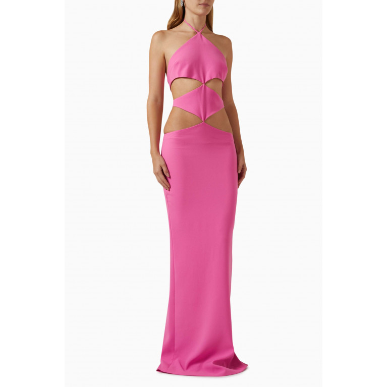 Monot - Halterneck Diamond Cut-out Dress in Crepe Pink