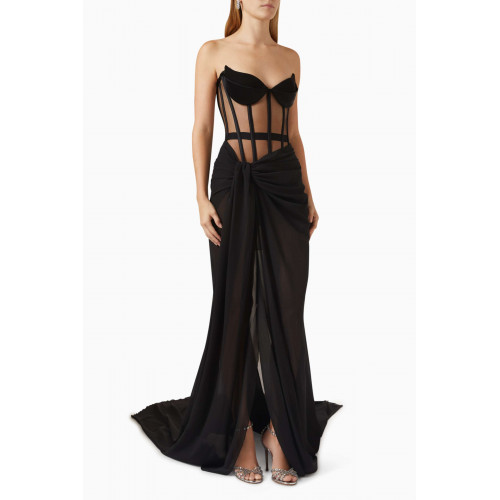 Monot - Draped Bustier Dress in Crepe