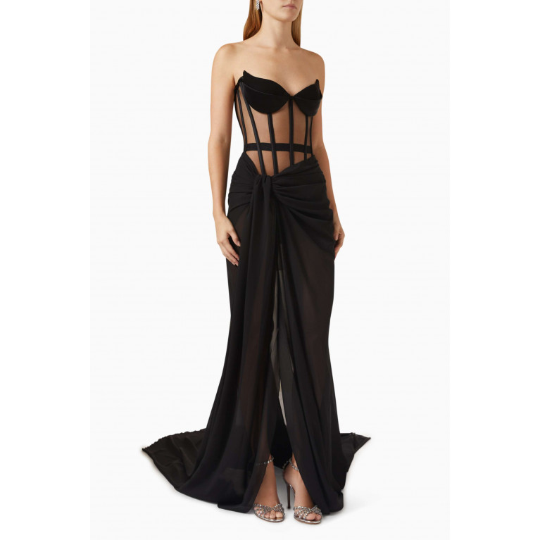Monot - Draped Bustier Dress in Crepe