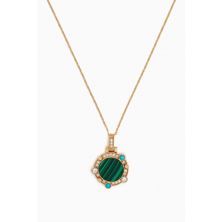 Lillian Ismail - Falak Galaxy Diamond & Malachite Pendant Necklace in 18kt Gold
