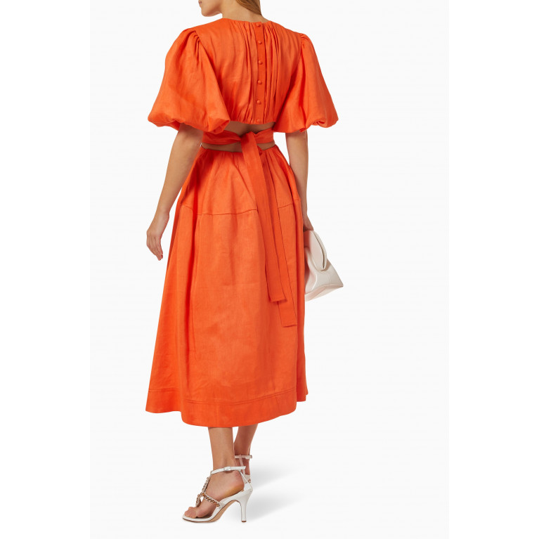 Aje - Cosette Tie-back Midi Dress in Linen-blend