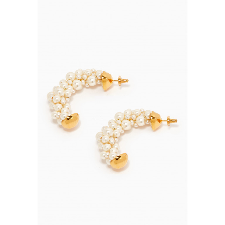 Misho - Pearl Cluster Half Hoops in 22kt Gold-plated Bronze
