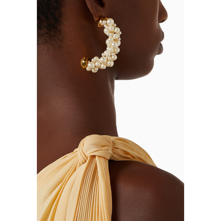 Misho - Pearl Cluster Half Hoops in 22kt Gold-plated Bronze