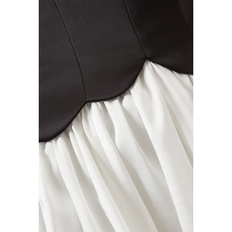 Rasario - Monochrome Midi Dress in Satin & Taffeta