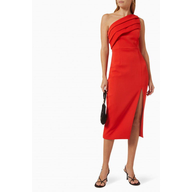 Mossman - Unveil One-shoulder Midi Dress Red