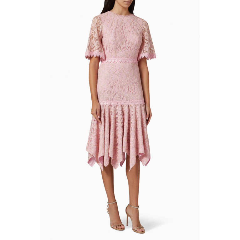 NASS - Tiered Midi Dress in Lace Pink