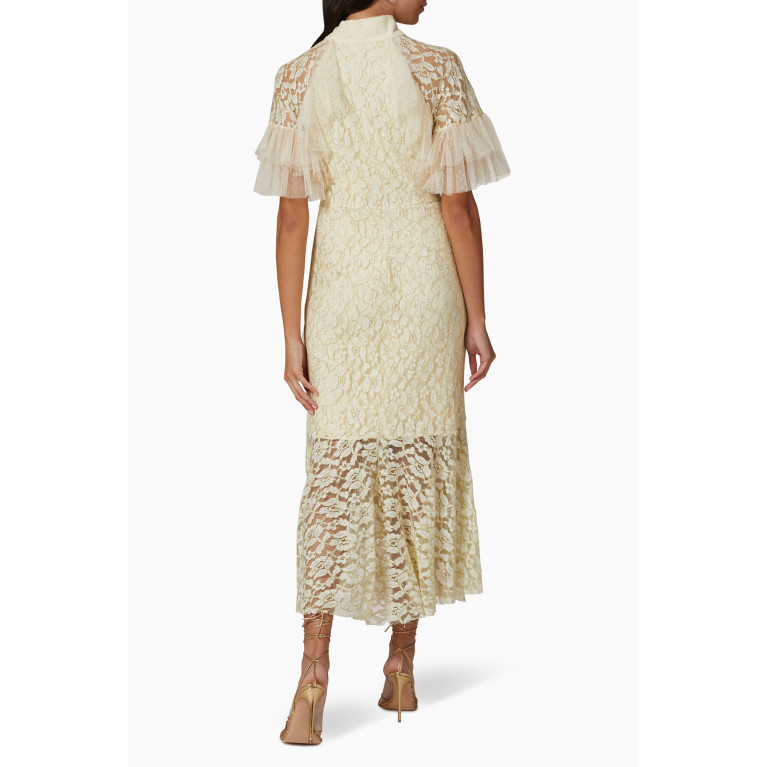 NASS - Ruffled Bow Midi Dress in Lace Neutral