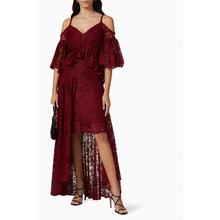 NASS - Off Shoulder Ruffled Maxi Dress in Lace