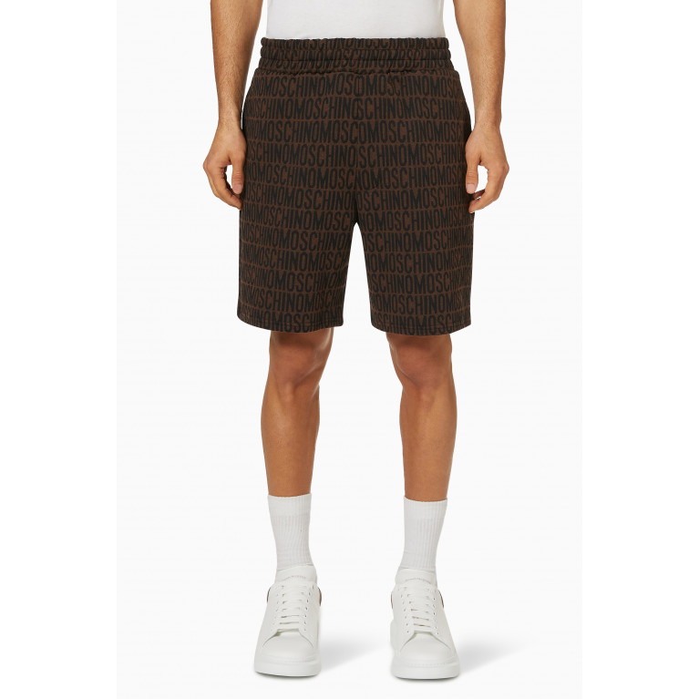 Moschino - All-over Logo Shorts in Fleece Brown