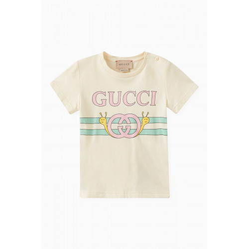 Gucci - Snail Print Logo T-Shirt in Cotton