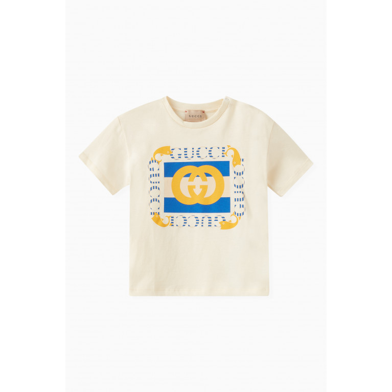 Gucci - Oversized Animal Logo Print T-shirt in Ivory Cotton Jersey