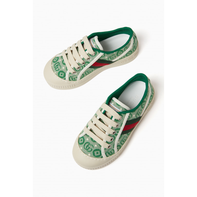 Gucci - Logo Tennis Sneakers in Cotton & Rubber Green