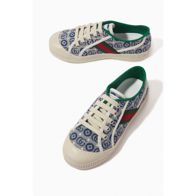 Gucci - Logo Tennis Sneakers in Cotton & Rubber Blue