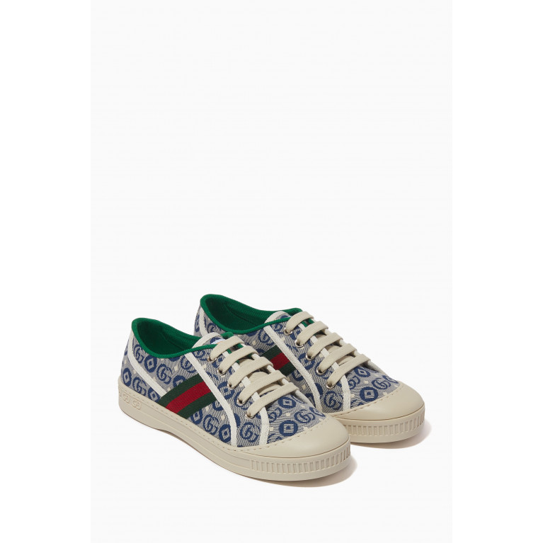 Gucci - Logo Tennis Sneakers in Cotton & Rubber Blue