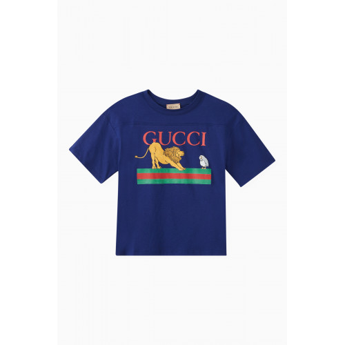Gucci - Oversized Logo Print T-Shirt in Cotton Blue