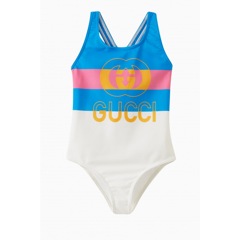 Gucci - Striped Logo Swimsuit in Cotton