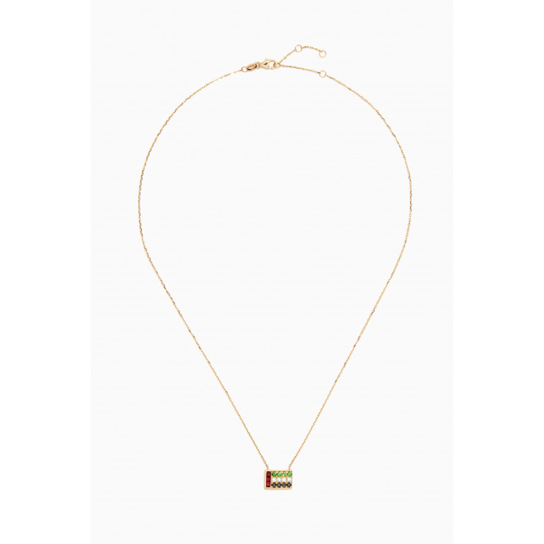 The Golden Collection - UAE Flag Ruby Tsavorite Diamond Necklace in 18kt Yellow Gold