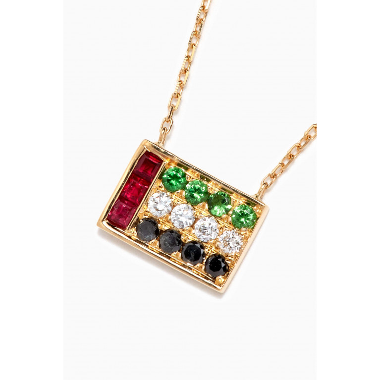 The Golden Collection - UAE Flag Ruby Tsavorite Diamond Necklace in 18kt Yellow Gold