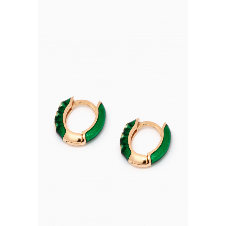 The Golden Collection - Mini Enamel Diamond Earrings in 18kt Yellow Gold Green