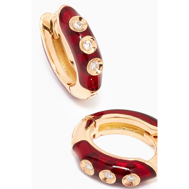 The Golden Collection - Mini Enamel Diamond Earrings in 18kt Yellow Gold Red