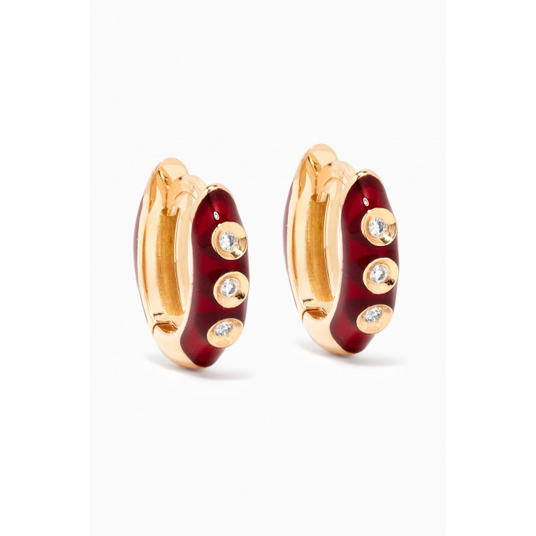 The Golden Collection - Mini Enamel Diamond Earrings in 18kt Yellow Gold Red