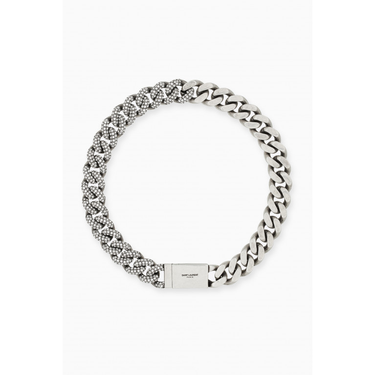Saint Laurent - Rhinestone Thick Curb Chain Bracelet in Metal