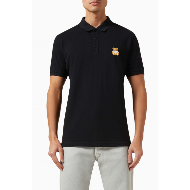 Moschino - Teddy Polo Shirt in Cotton Piqué Black