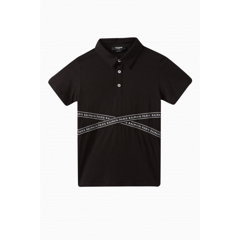 Balmain - Logo Tape Polo Shirt in Cotton Black