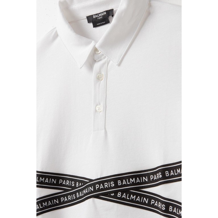 Balmain - Logo Tape Polo Shirt in Cotton White
