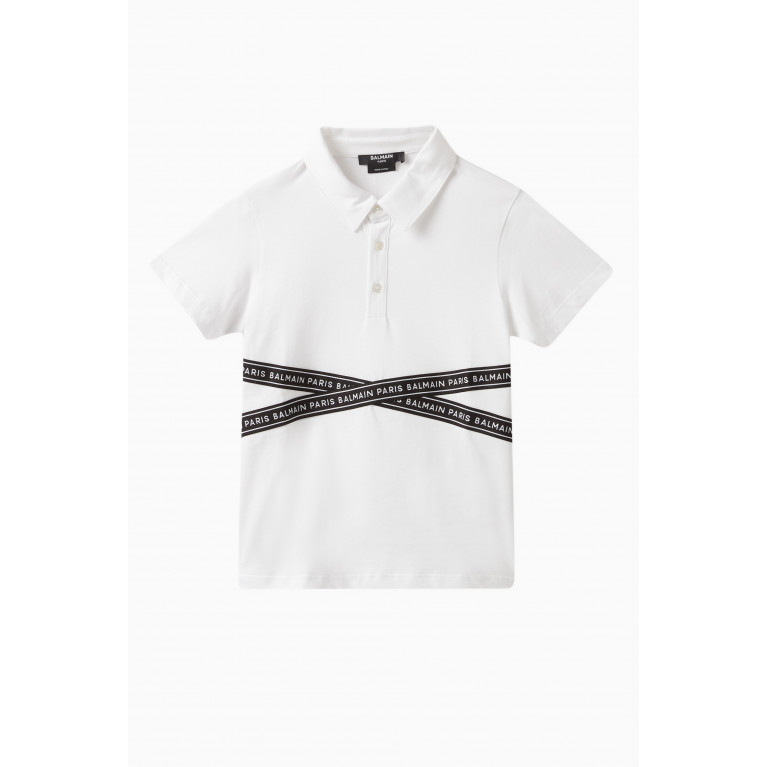 Balmain - Logo Tape Polo Shirt in Cotton White