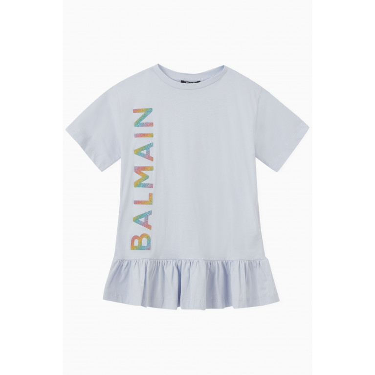 Balmain - Logo Print T-shirt Dress in Cotton Grey
