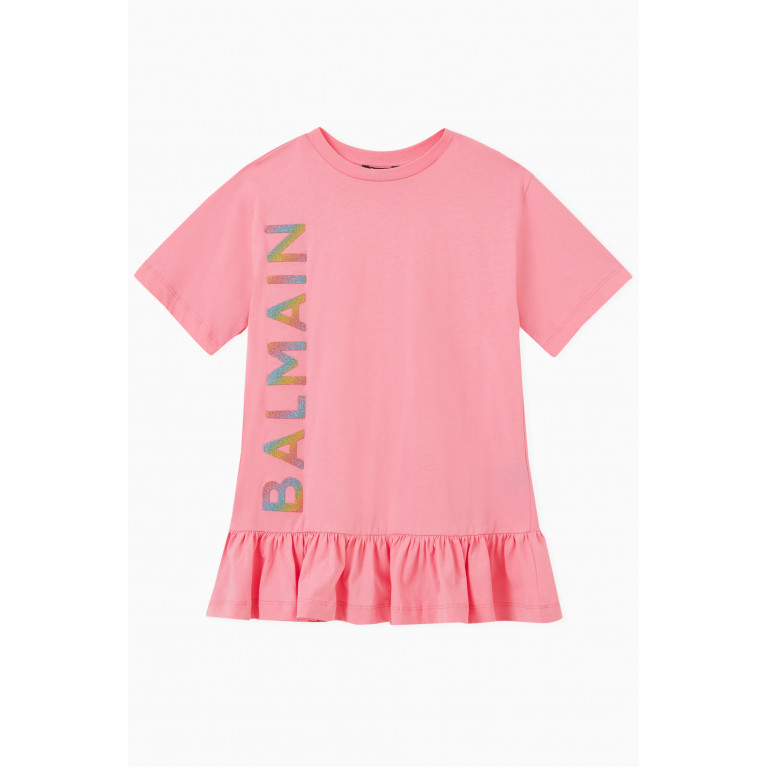 Balmain - Logo Print T-shirt Dress in Cotton Pink