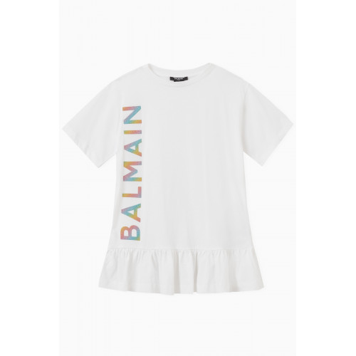 Balmain - Logo Print T-shirt Dress in Cotton White
