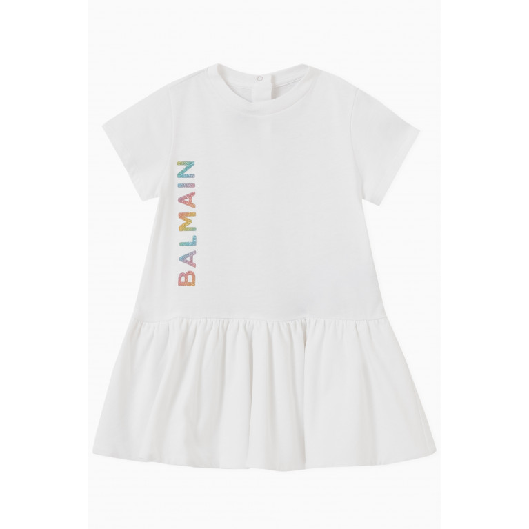 Balmain - Logo Print T-shirt Dress in Cotton White
