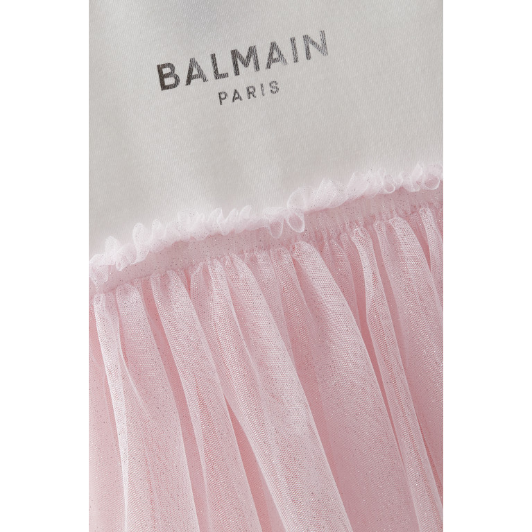 Balmain - Logo Dress in Cotton & Tulle