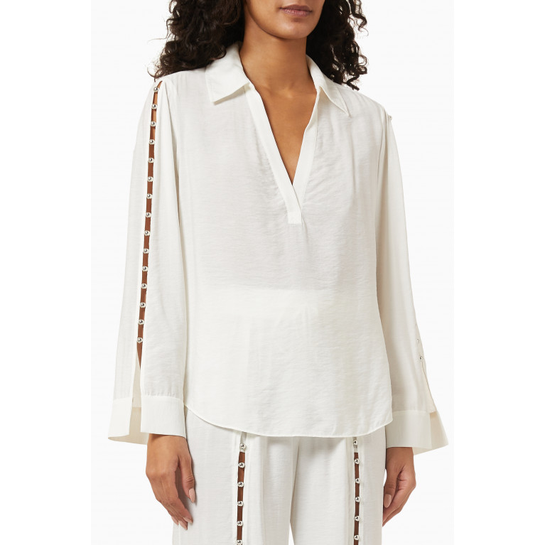 Simkhai - Stormy Beaded Cover Up Top in Rayon Blend Neutral