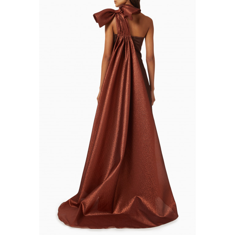 Tha Seen - One-shoulder Flared Gown in Satin