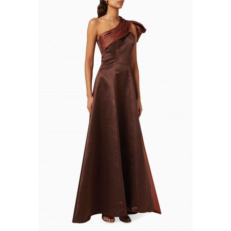 Tha Seen - One-shoulder Flared Gown in Satin