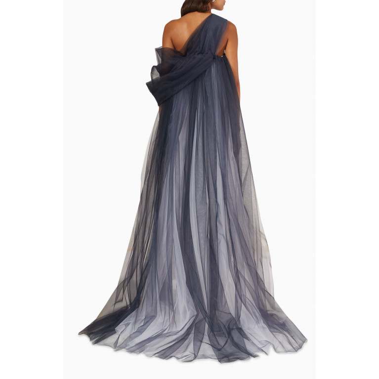 Tha Seen - One-shoulder Draped Gown in Tulle & Satin