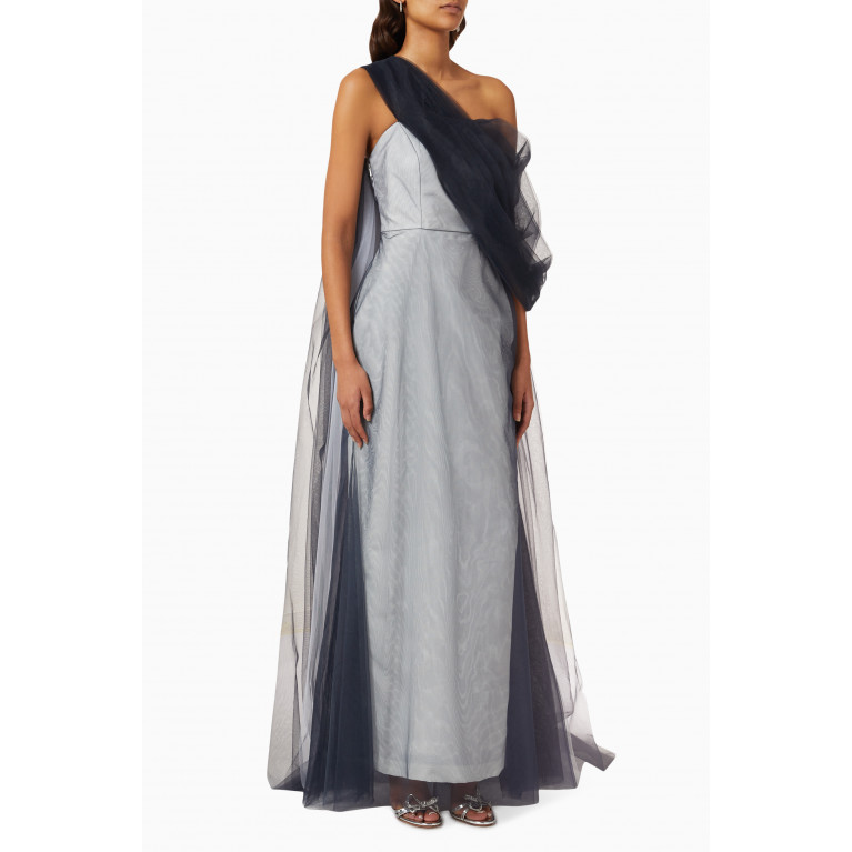 Tha Seen - One-shoulder Draped Gown in Tulle & Satin