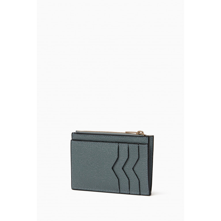 Valextra - Card Holder With Zip Pocket in Textured Leather