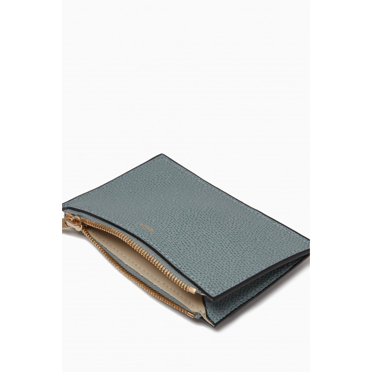Valextra - Card Holder With Zip Pocket in Textured Leather