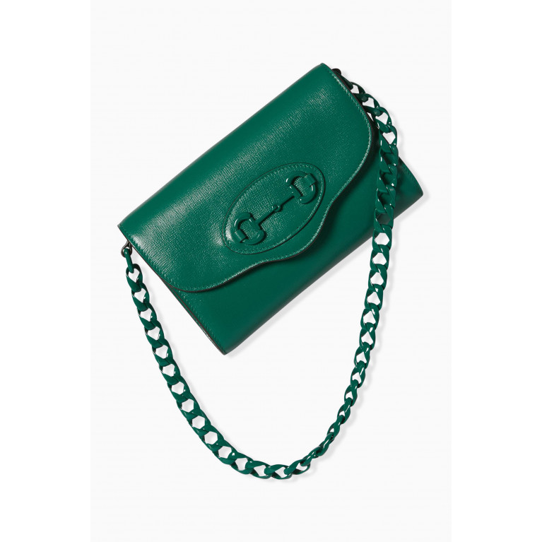 Gucci - Small Gucci 1955 Horsebit Crossbody Bag in Leather Green